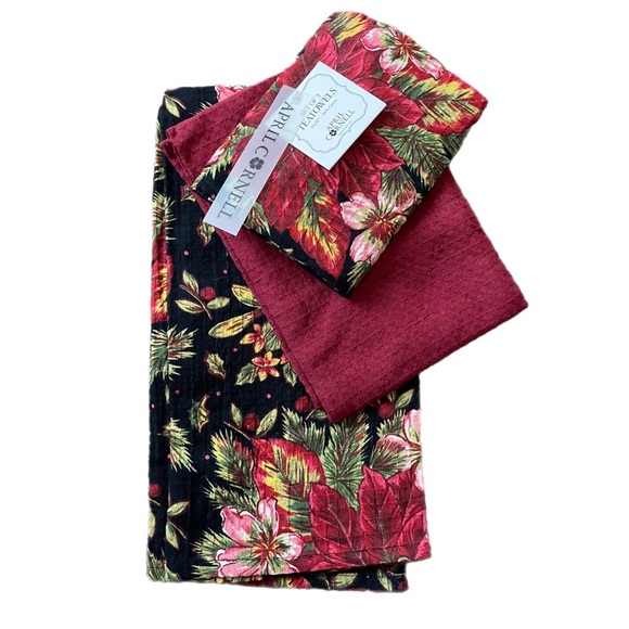 April Cornell Other - April Cornell Set of 3 Tea Towels of  Pattern Merry Christmas Poinsettia…